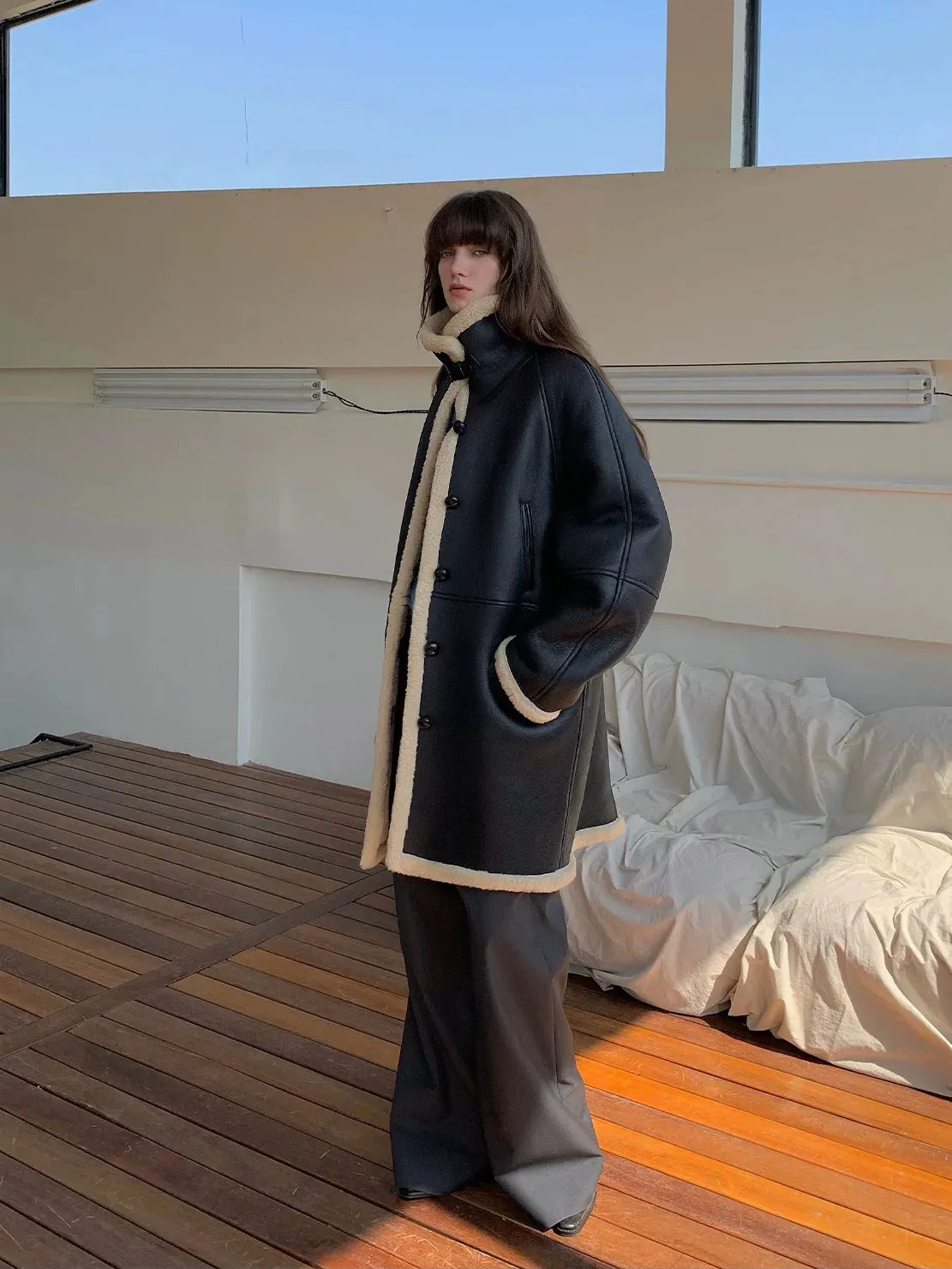 Merino Shearling Mid-Length Coat