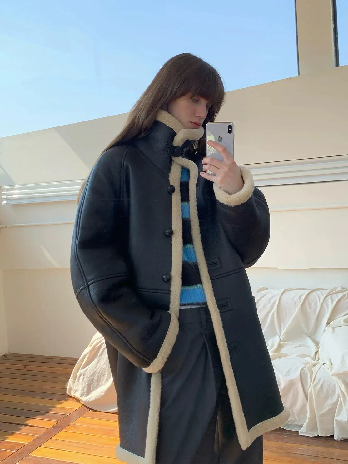 Merino Shearling Mid-Length Coat