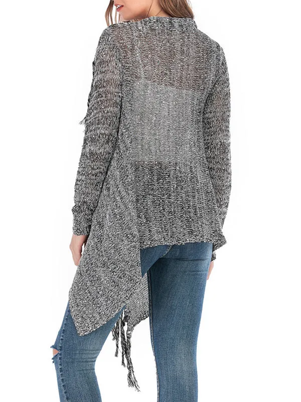 Mid-length Slim Sequined Fringed Sweater Coat