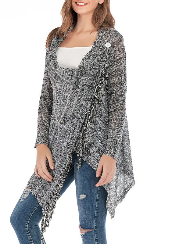 Mid-length Slim Sequined Fringed Sweater Coat