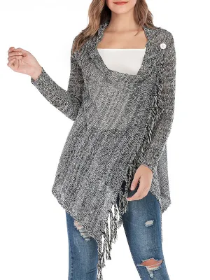 Mid-length Slim Sequined Fringed Sweater Coat
