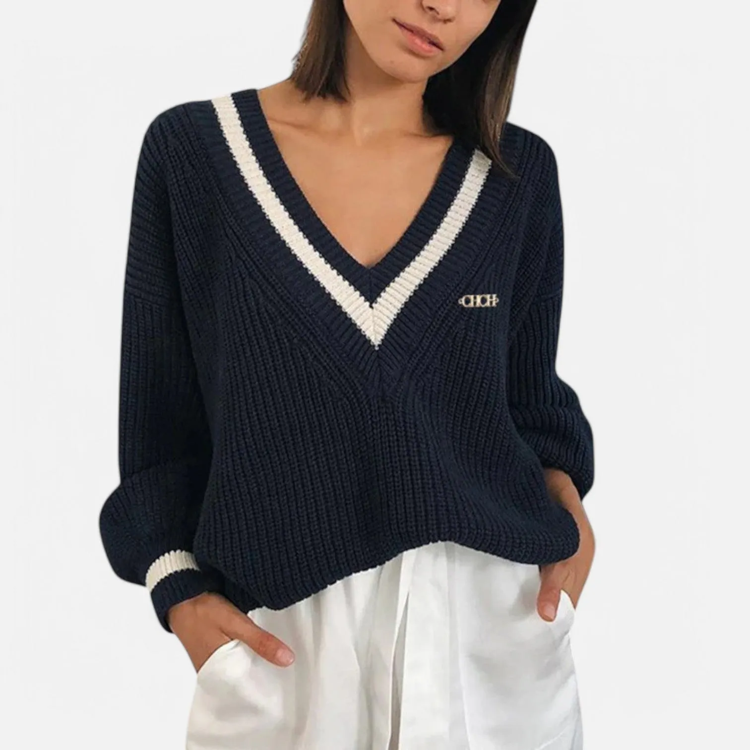 Monacogents | Oversized Knit V-Neck Sweater