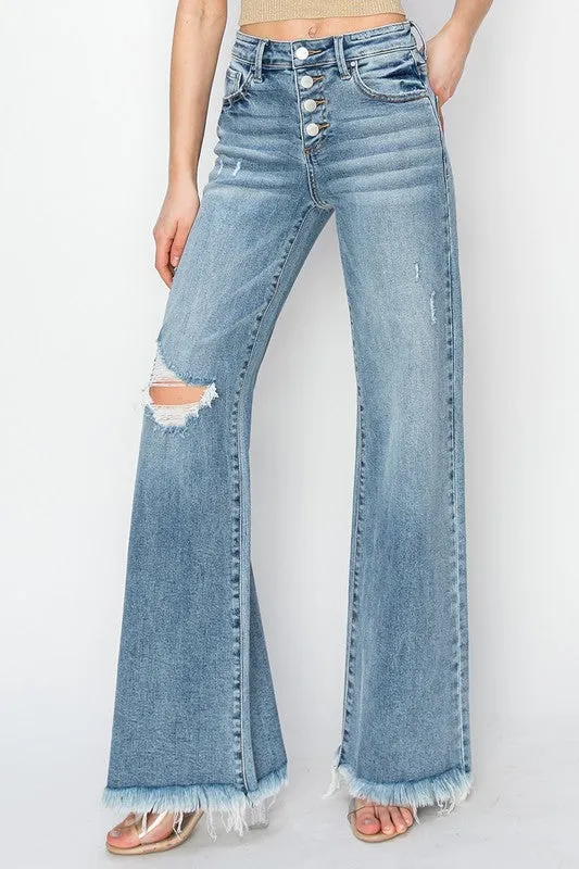 MR BUTTON DOWN WIDE LEG JEAN BY RISEN