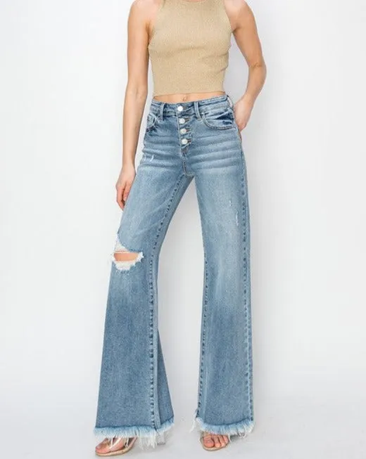MR BUTTON DOWN WIDE LEG JEAN BY RISEN