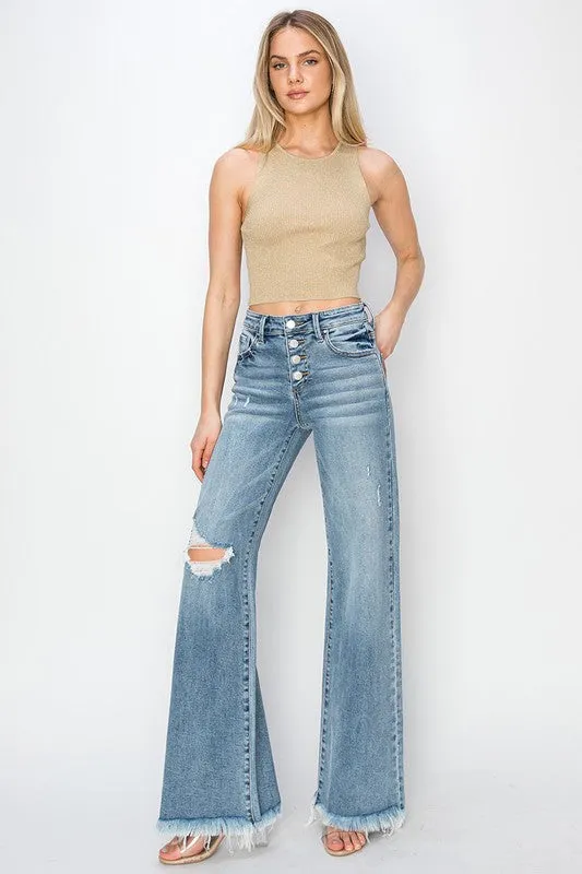 MR BUTTON DOWN WIDE LEG JEAN BY RISEN