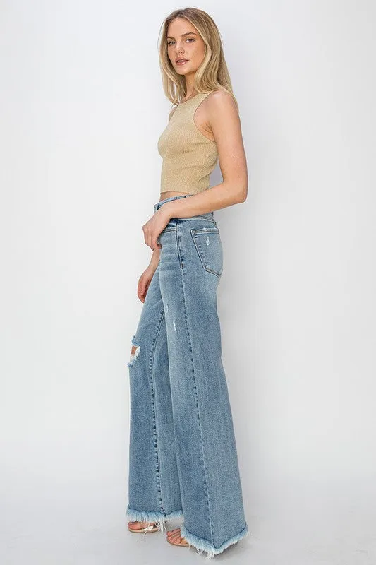 MR BUTTON DOWN WIDE LEG JEAN BY RISEN