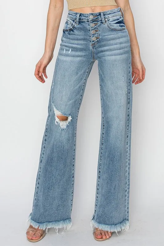 MR BUTTON DOWN WIDE LEG JEAN BY RISEN