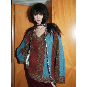 Multicolored Patchwork Knit Sweater