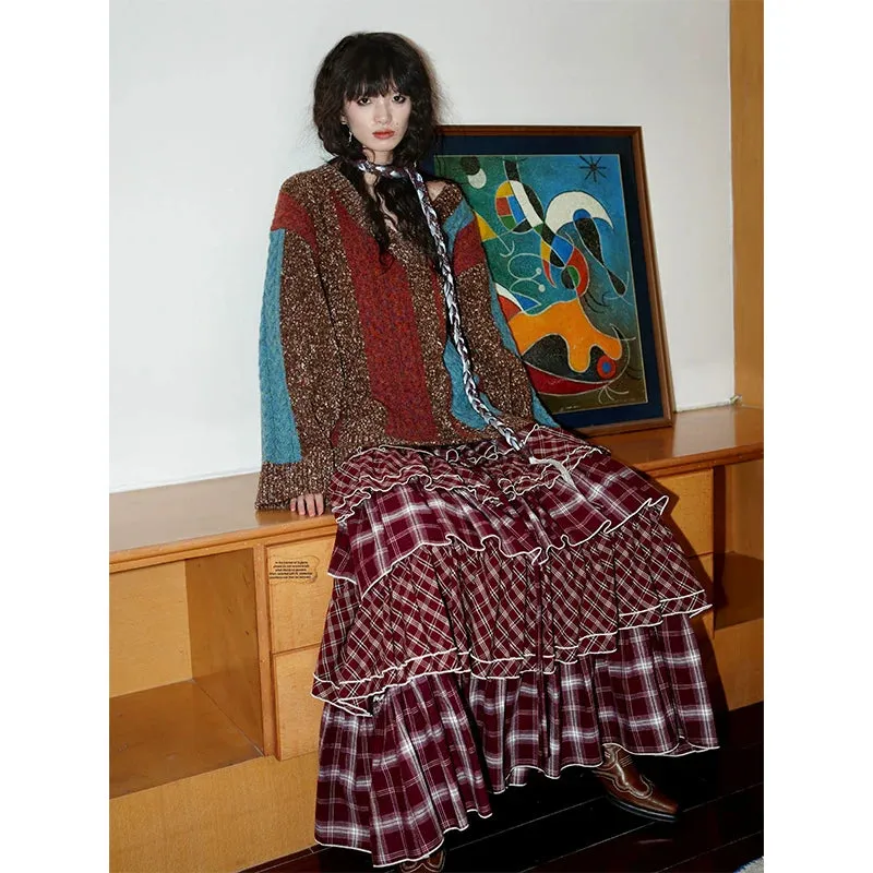 Multicolored Patchwork Knit Sweater