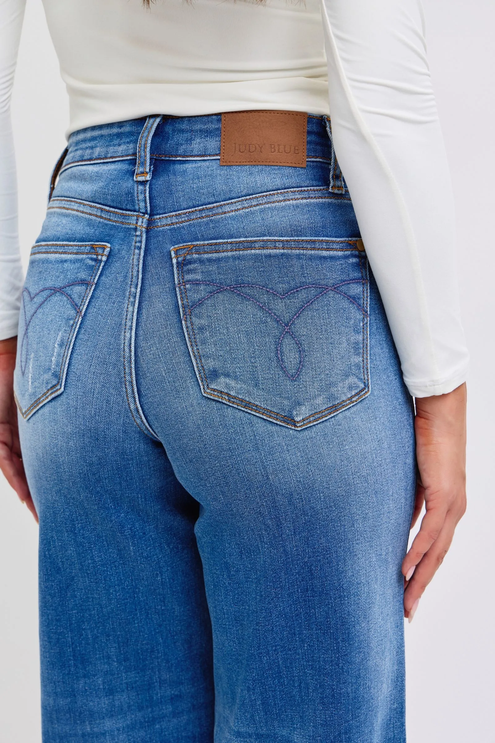 Nare Distressed Wide Leg Jeans - High Waist, Judy Blue, Moderate Stretch
