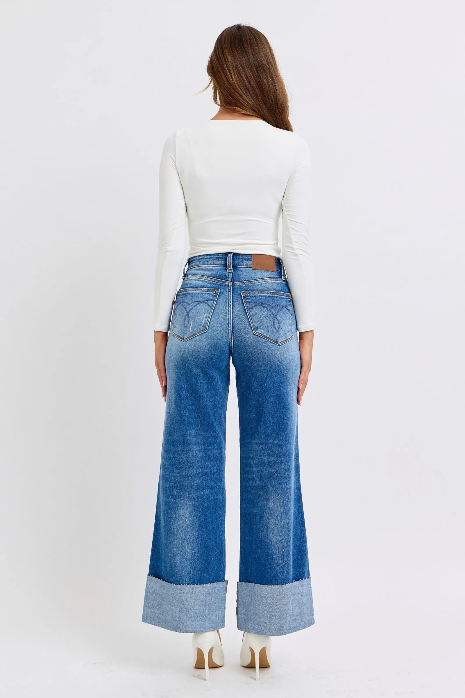 Nare Distressed Wide Leg Jeans - High Waist, Judy Blue, Moderate Stretch
