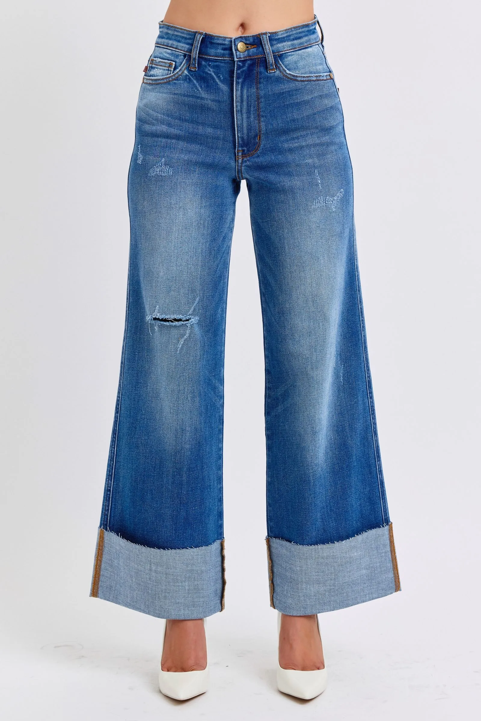 Nare Distressed Wide Leg Jeans - High Waist, Judy Blue, Moderate Stretch