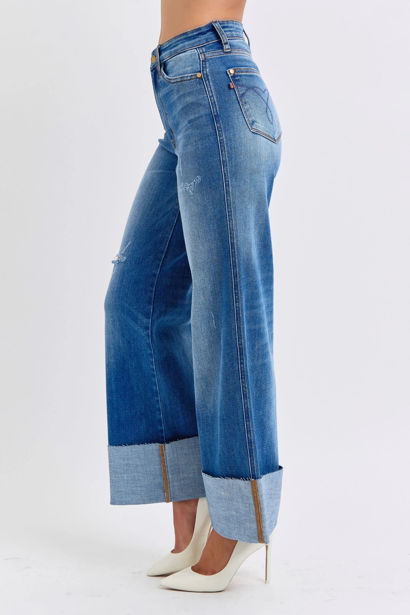 Nare Distressed Wide Leg Jeans - High Waist, Judy Blue, Moderate Stretch