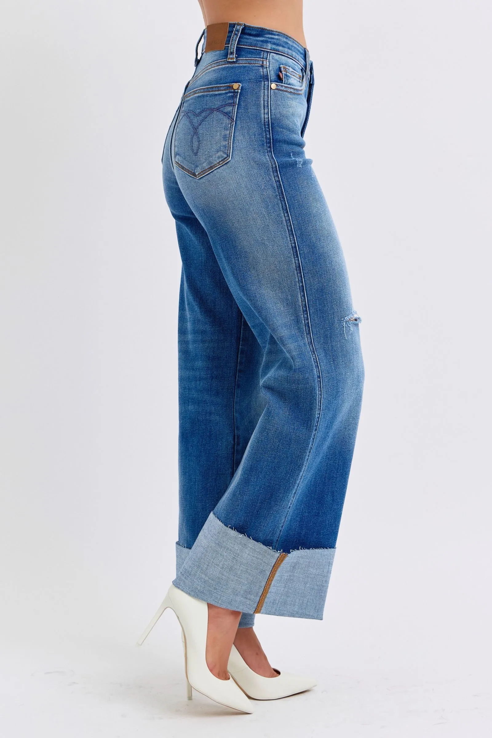 Nare Distressed Wide Leg Jeans - High Waist, Judy Blue, Moderate Stretch