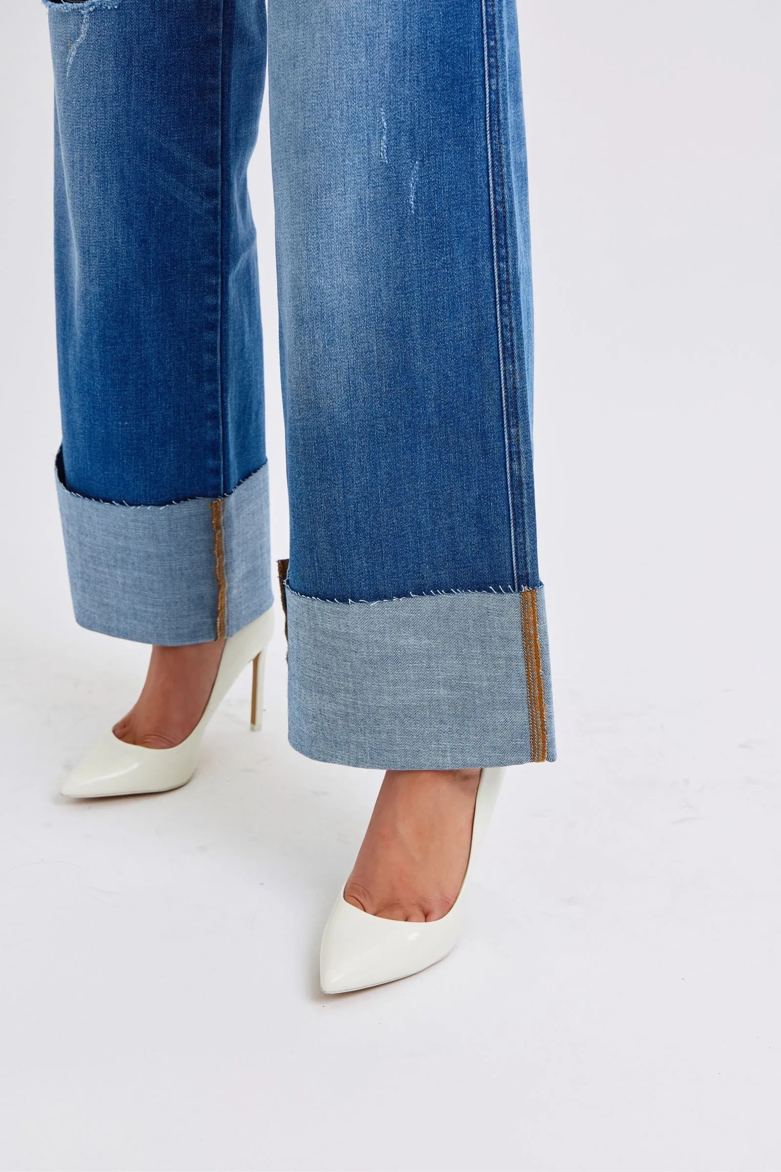 Nare Distressed Wide Leg Jeans - High Waist, Judy Blue, Moderate Stretch