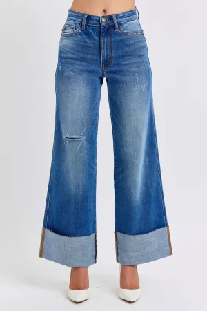 Nare Distressed Wide Leg Jeans - High Waist, Judy Blue, Moderate Stretch