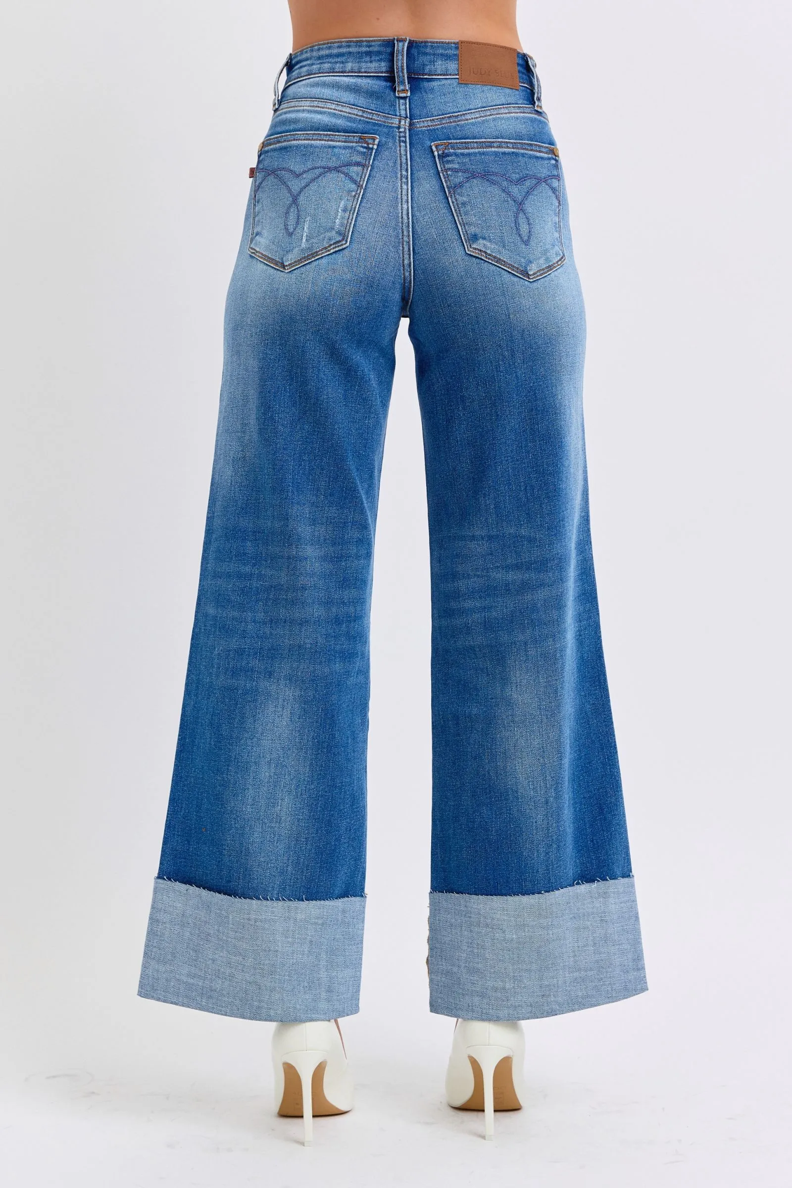 Nare Distressed Wide Leg Jeans - High Waist, Judy Blue, Moderate Stretch
