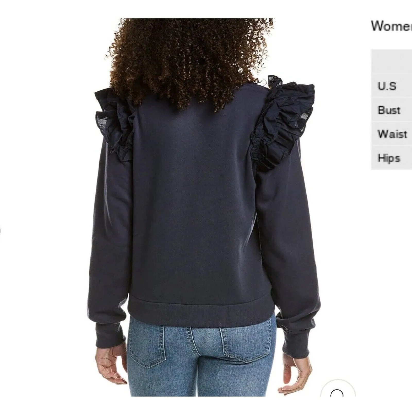 NATION LTD Women's Esther Sweatshirt – Navy Blue with Shoulder Ruffle – Size Medium