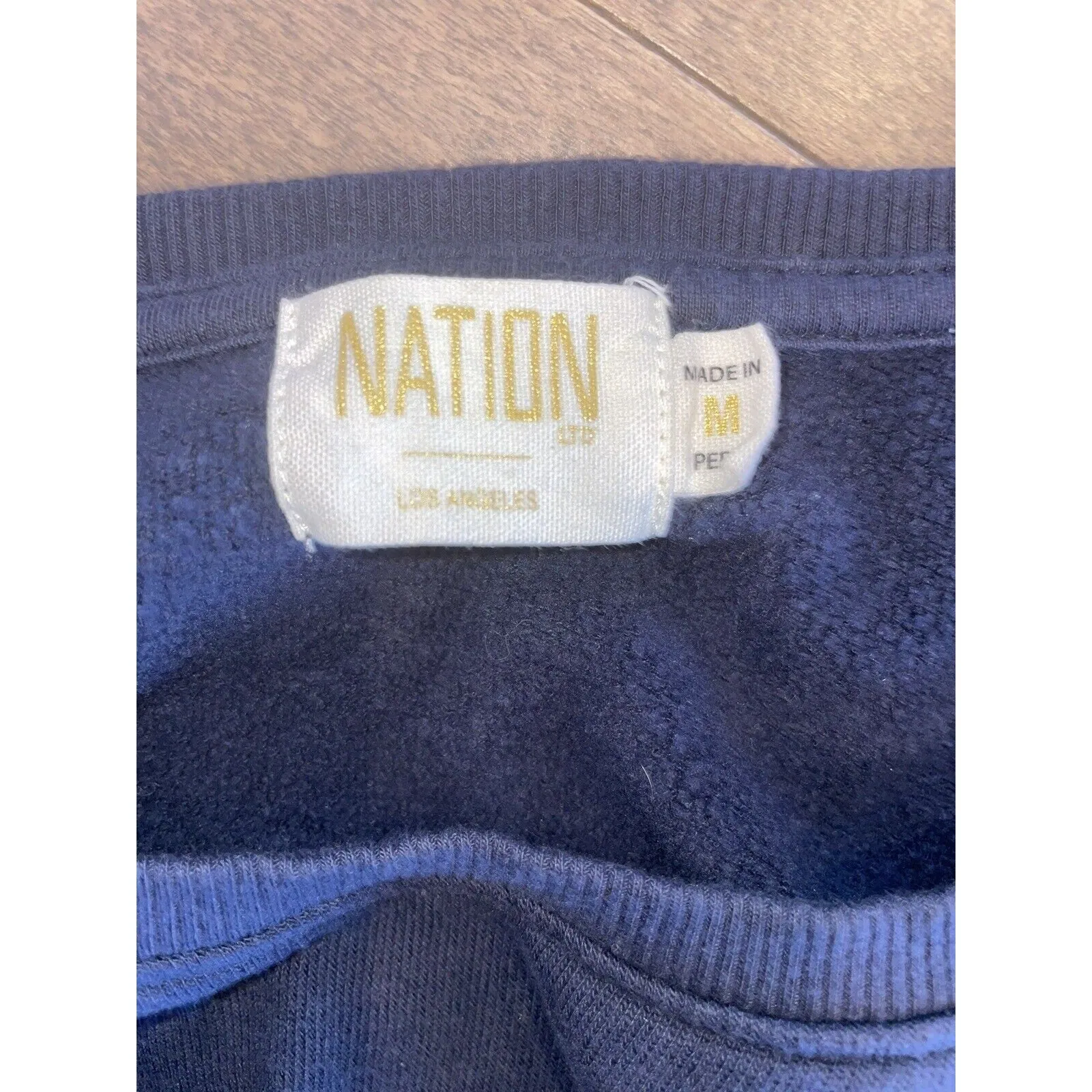 NATION LTD Women's Esther Sweatshirt – Navy Blue with Shoulder Ruffle – Size Medium