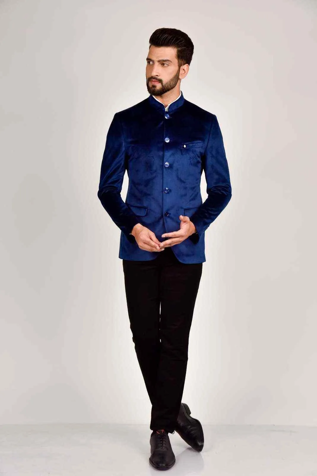 Navy Velvet Bandhgala Blazer