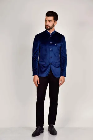 Navy Velvet Bandhgala Blazer