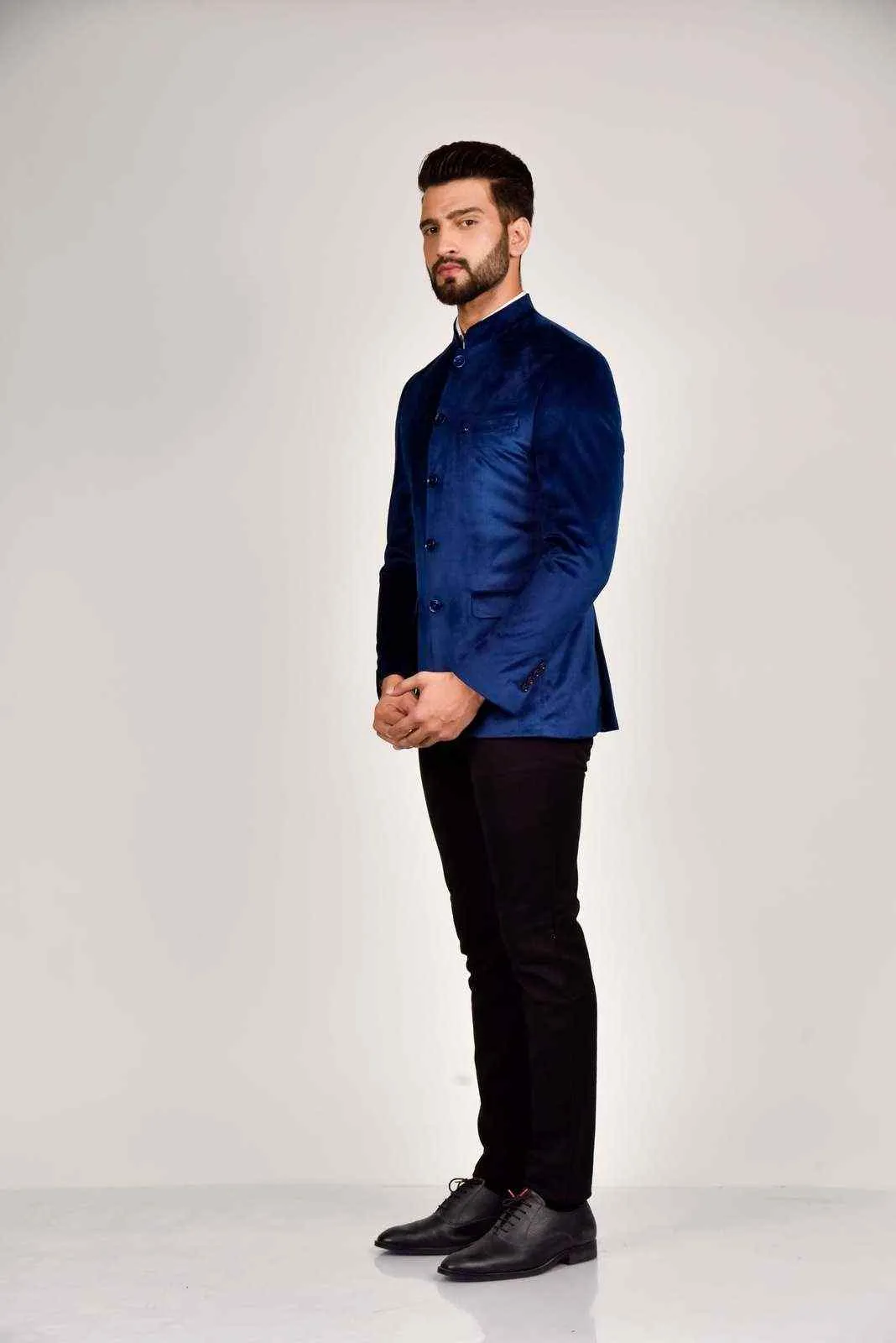 Navy Velvet Bandhgala Blazer