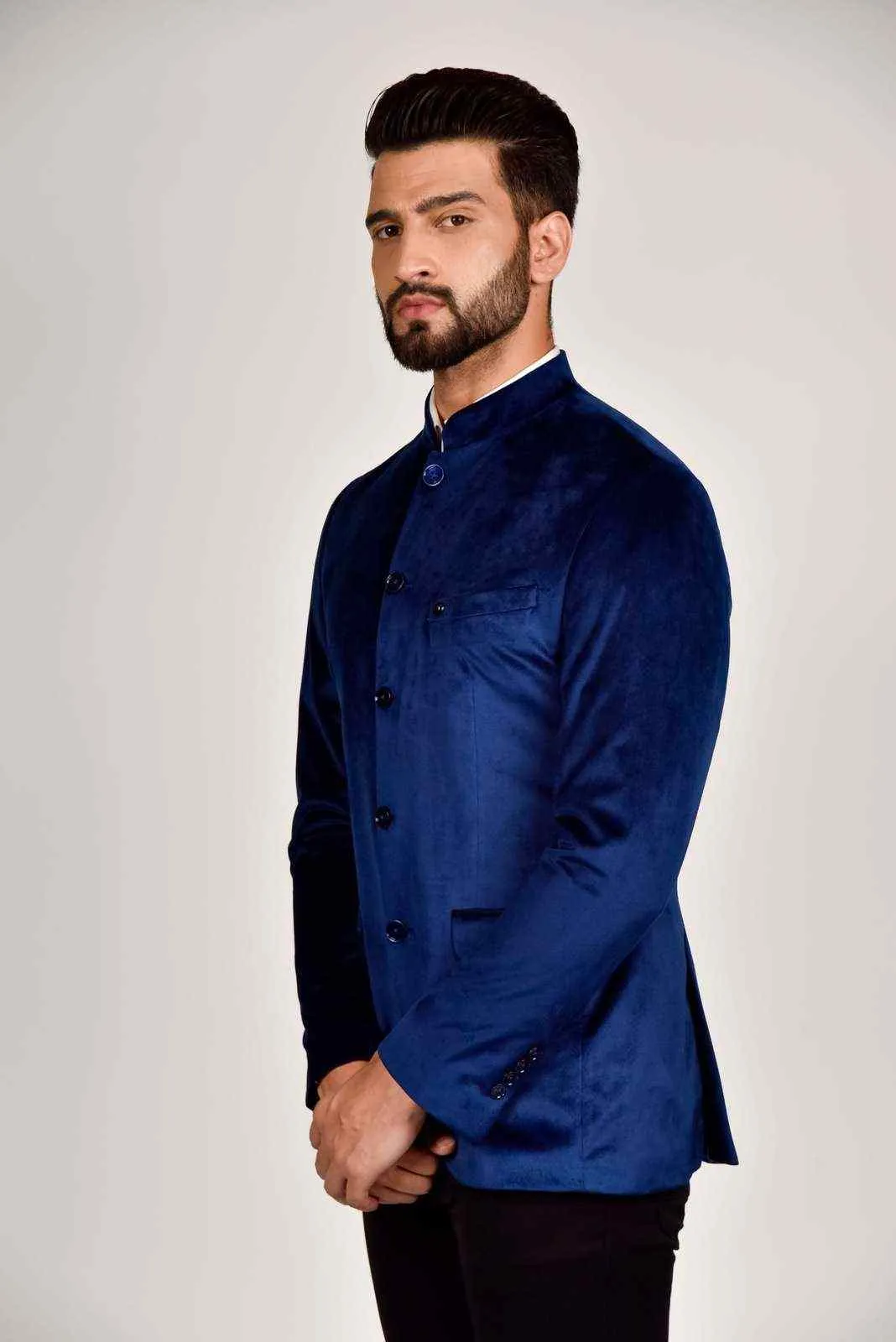 Navy Velvet Bandhgala Blazer