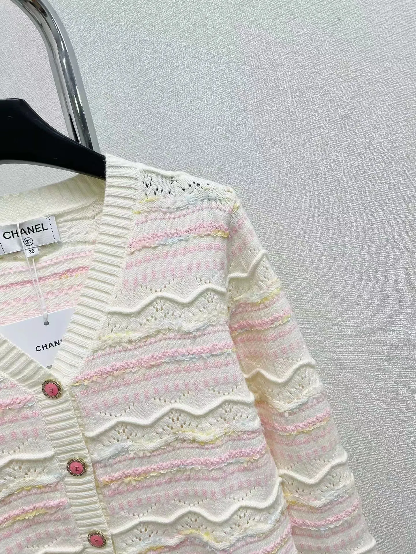 New style spliced hollow knitted cardigan