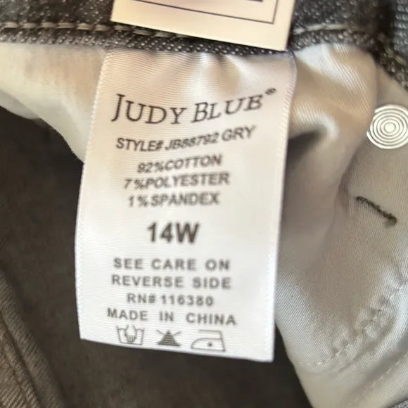 NWT Judy Blue | Grey High Waist Tummy Control Release Hem Skinny Jeans 14W