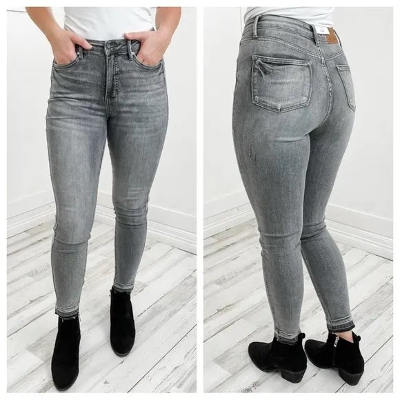 NWT Judy Blue | Grey High Waist Tummy Control Release Hem Skinny Jeans 14W