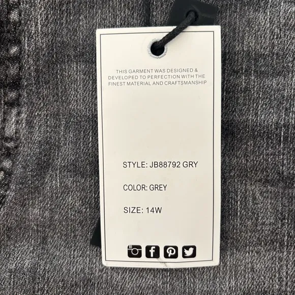 NWT Judy Blue | Grey High Waist Tummy Control Release Hem Skinny Jeans 14W