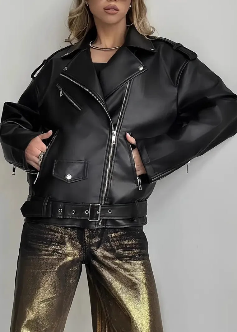 Oversized Faux Leather Biker Jacket