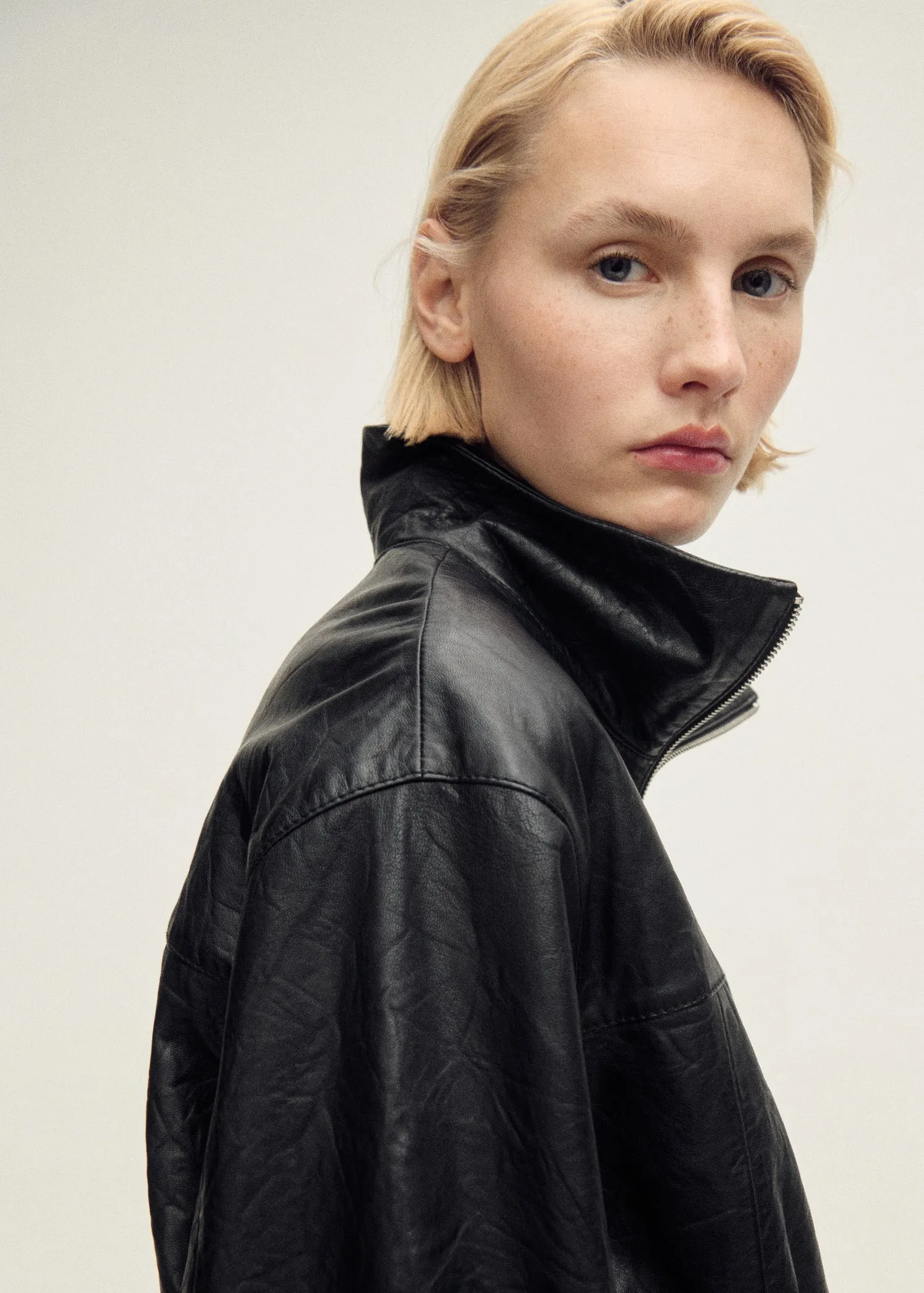 Oversized leather jacket