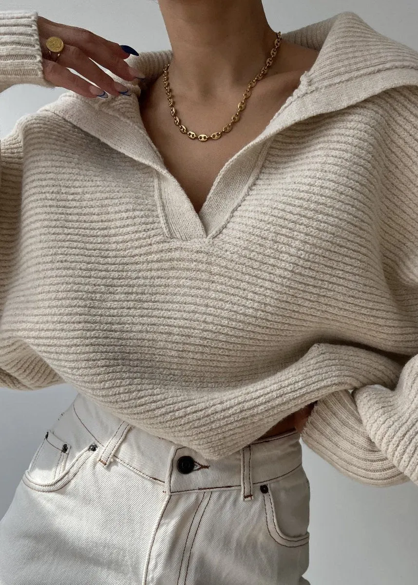 Oversized Ribbed Knit CollaRed Sweater