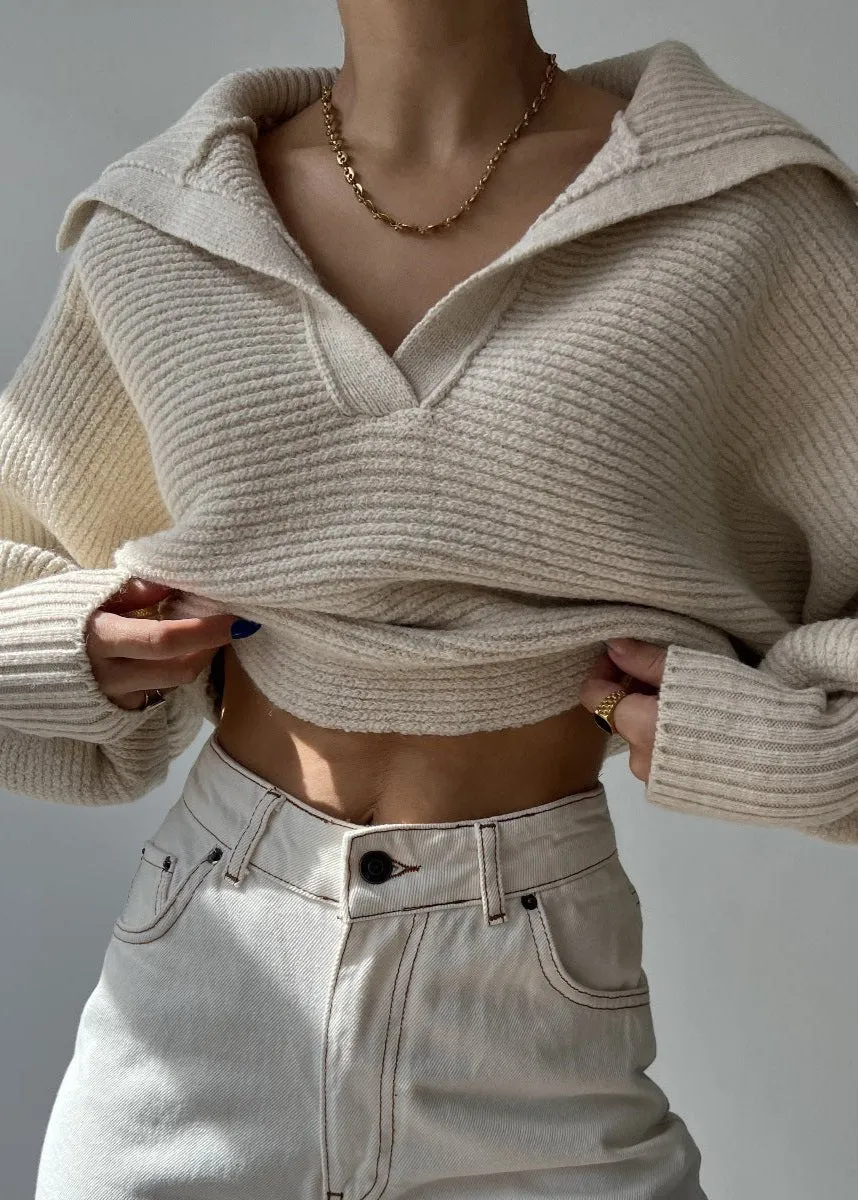 Oversized Ribbed Knit CollaRed Sweater