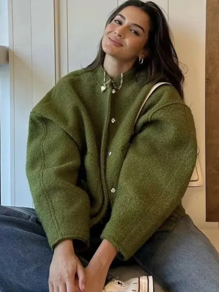 Oversized tweed bomber jacket for women - Stylish design for modern women