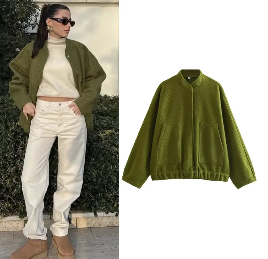Oversized tweed bomber jacket for women - Stylish design for modern women