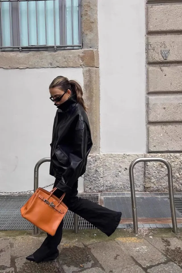 Oversized Vegan Leather Bomber Jacket