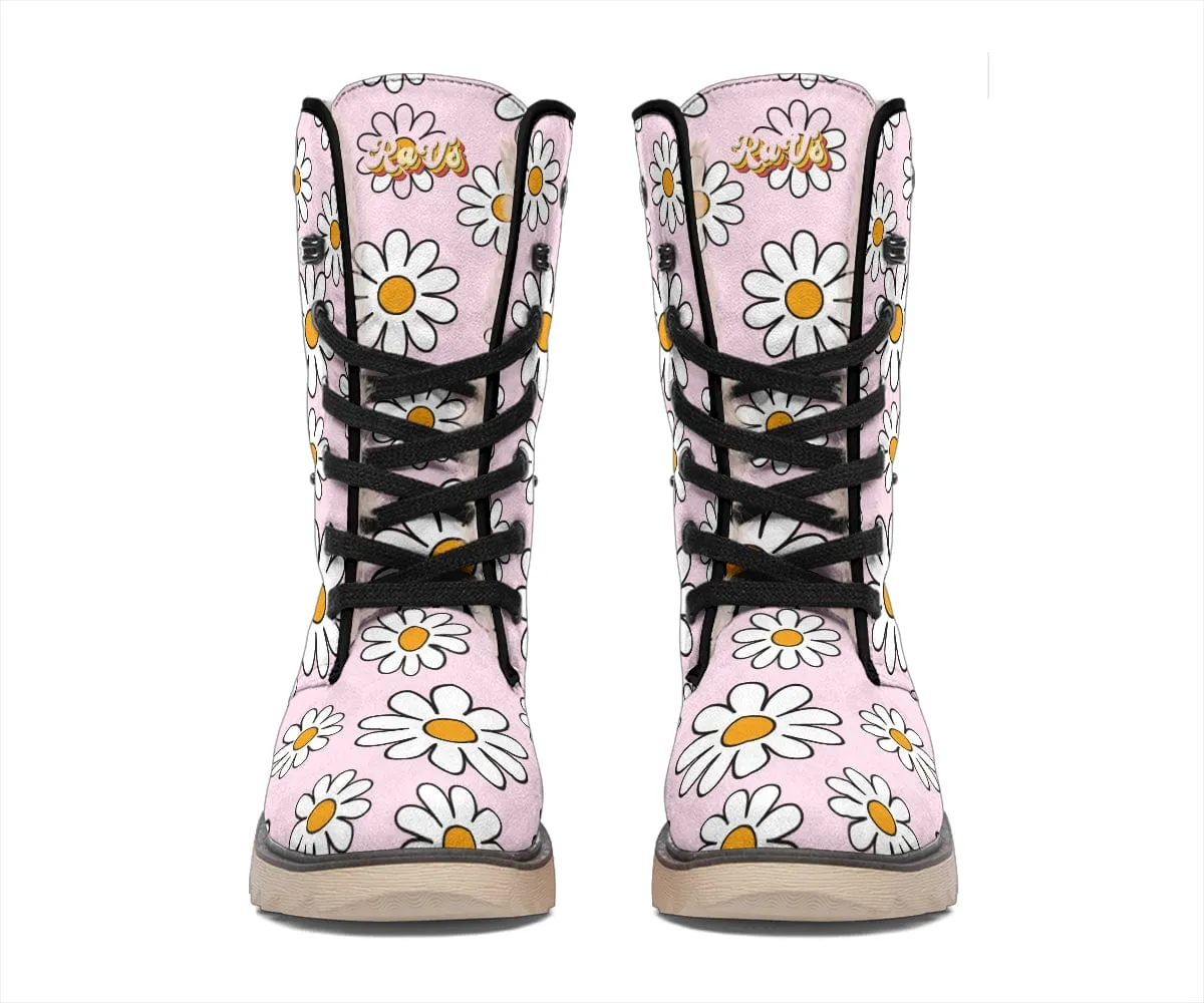 Pink Daisy Suede Snow Boots