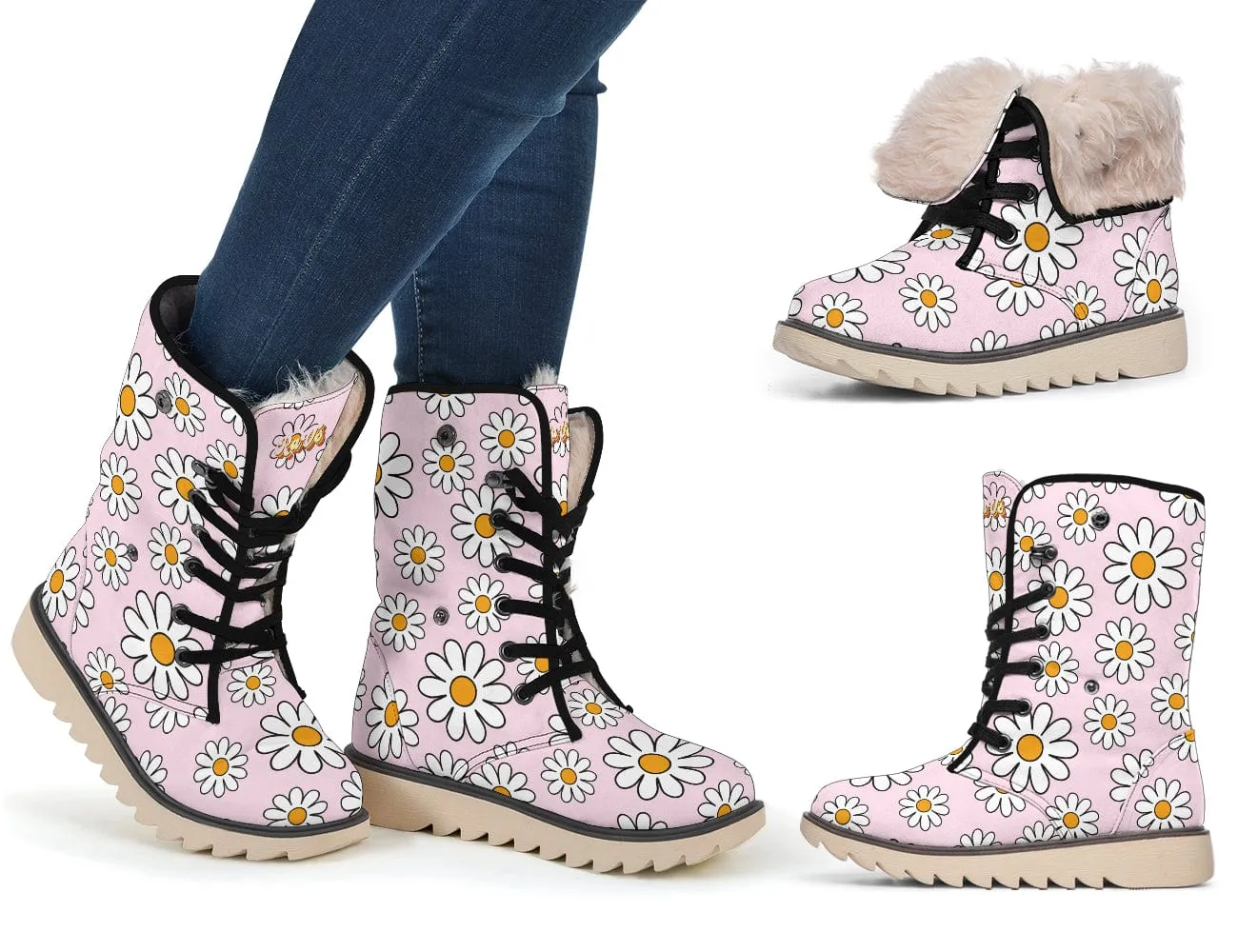 Pink Daisy Suede Snow Boots