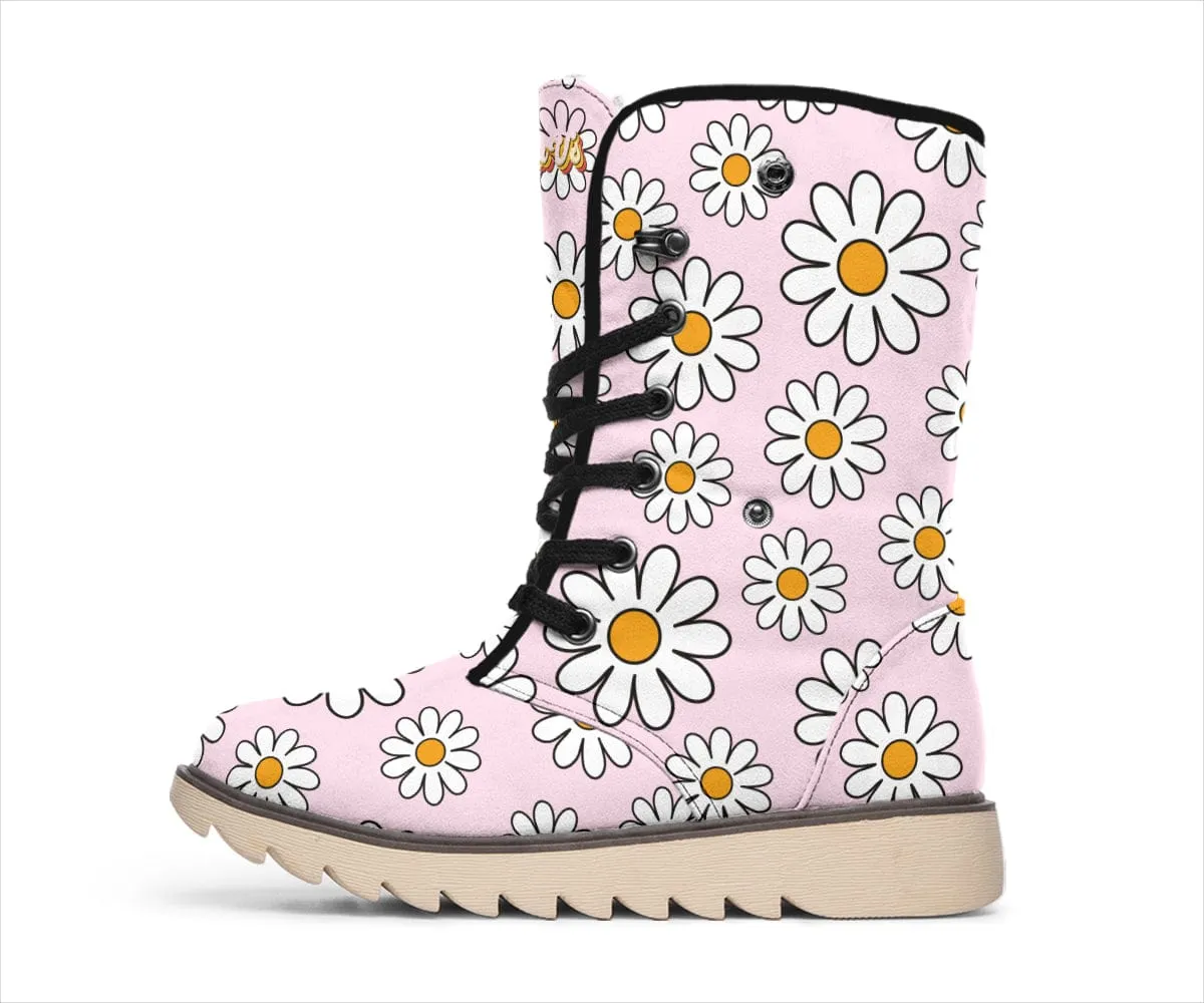 Pink Daisy Suede Snow Boots