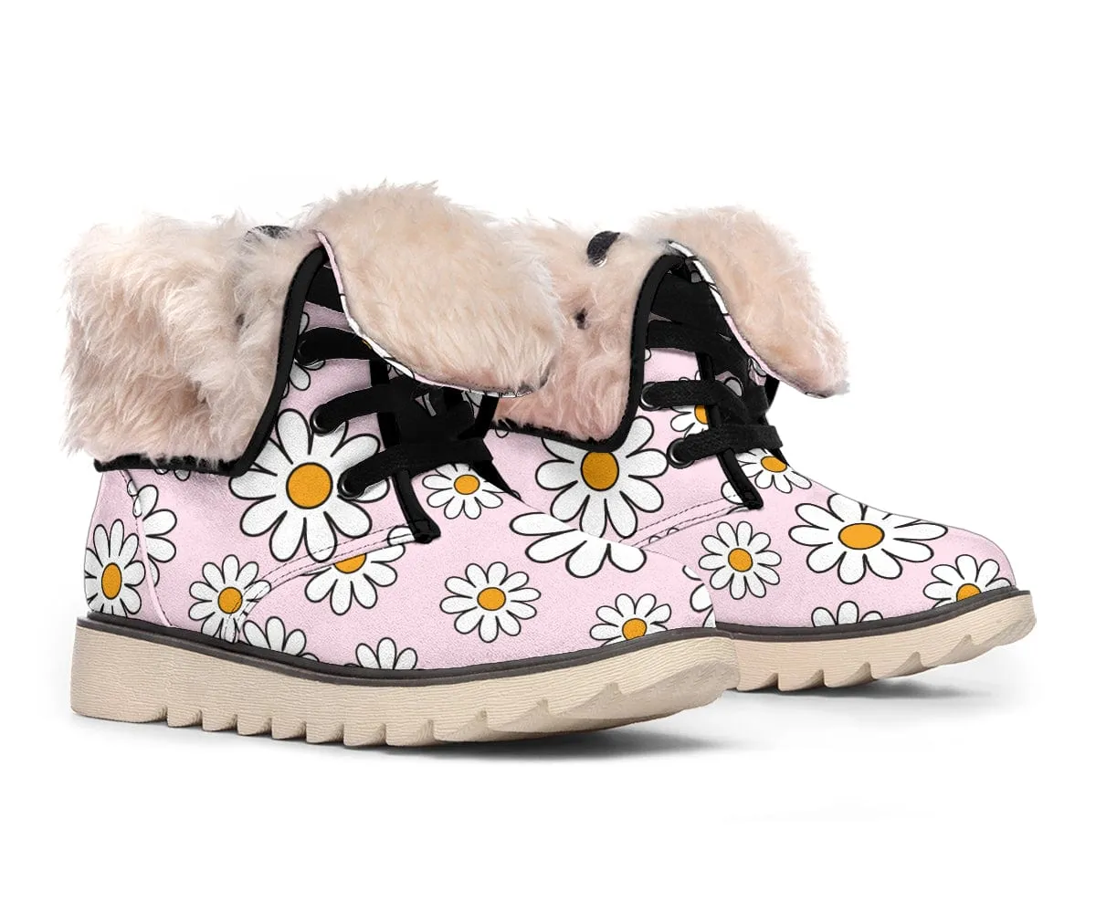 Pink Daisy Suede Snow Boots