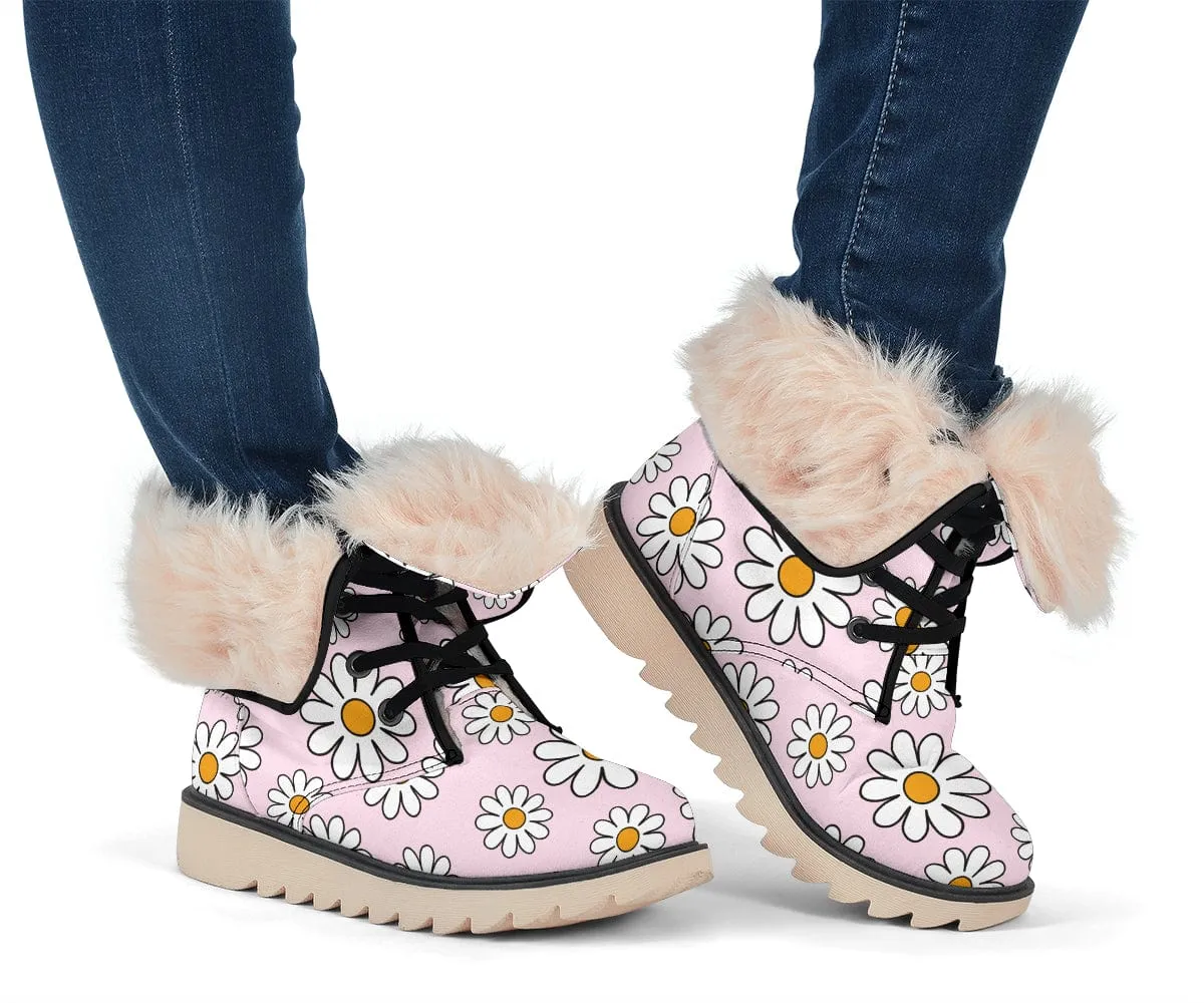 Pink Daisy Suede Snow Boots
