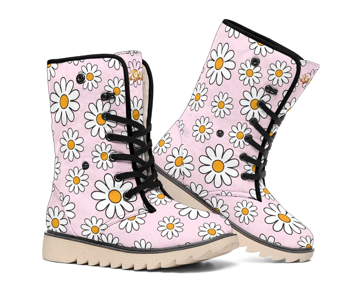 Pink Daisy Suede Snow Boots