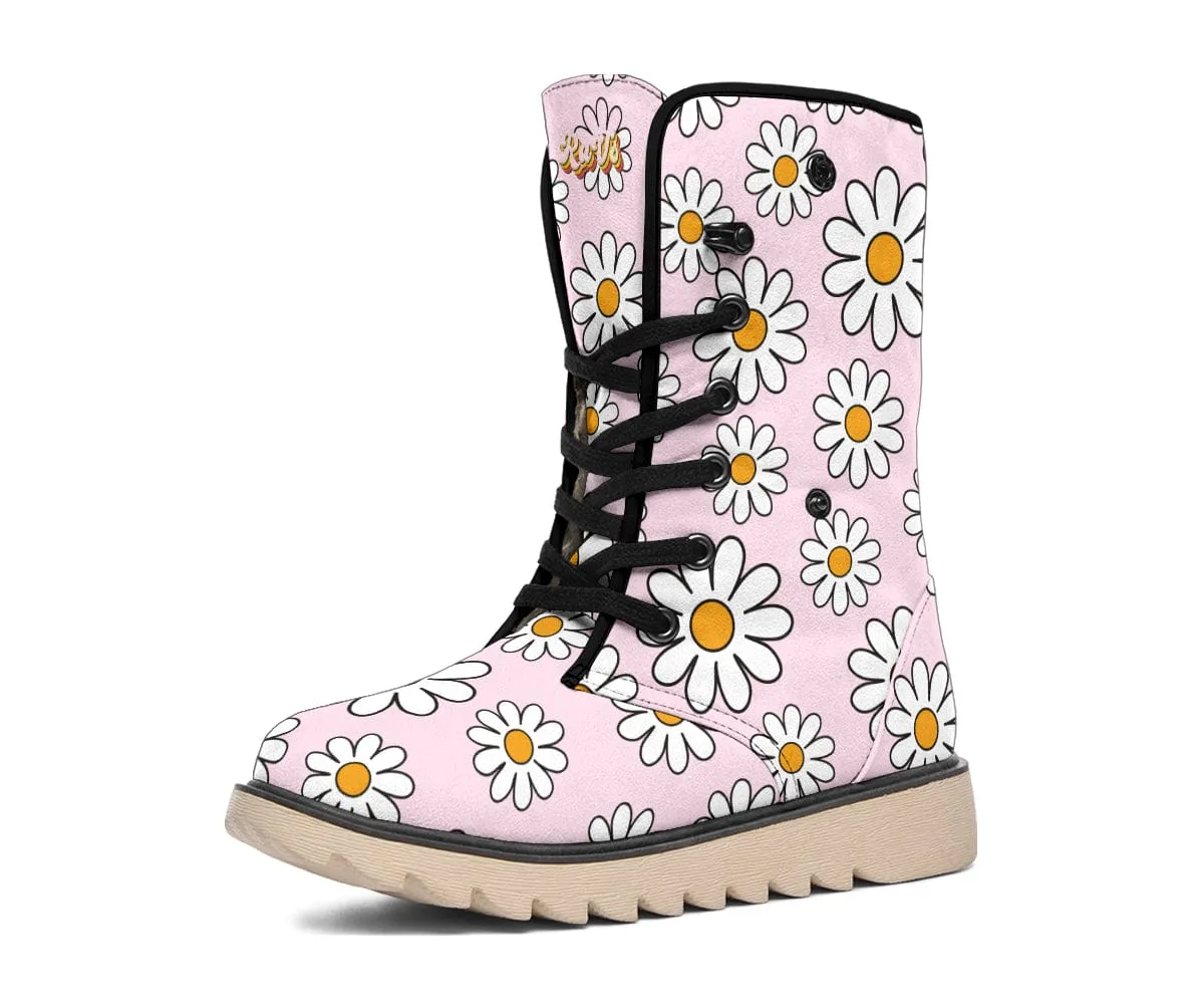 Pink Daisy Suede Snow Boots