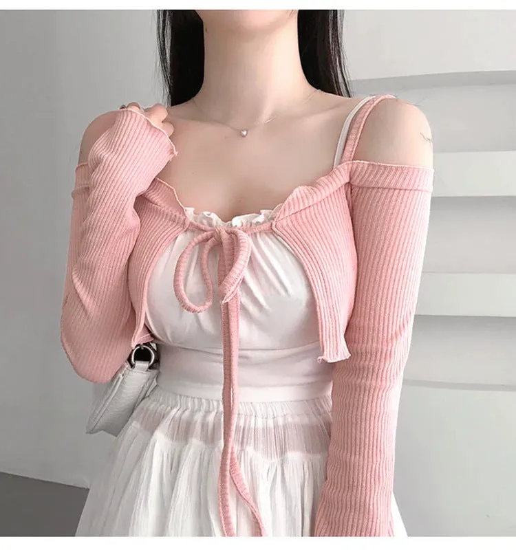 Pink Lace-up cardigan
