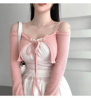 Pink Lace-up cardigan