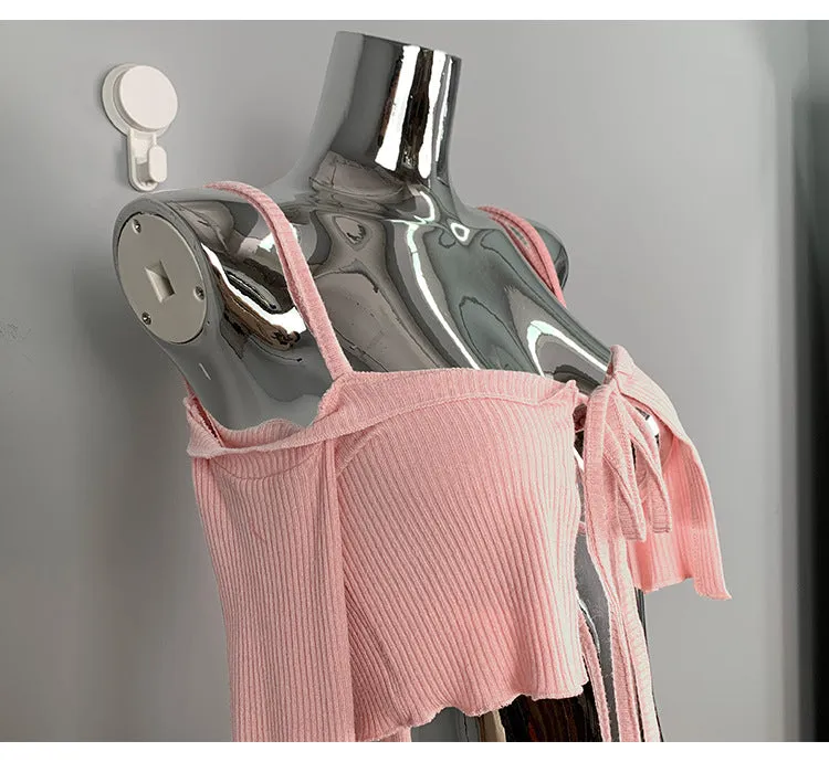 Pink Lace-up cardigan