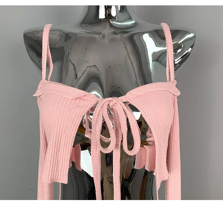 Pink Lace-up cardigan