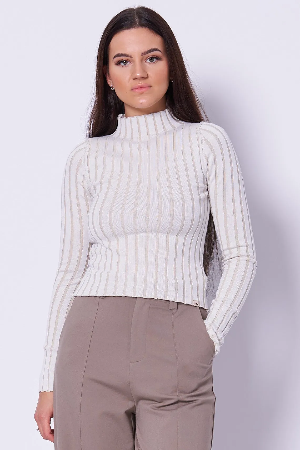Plated High Neck Slim Sweater